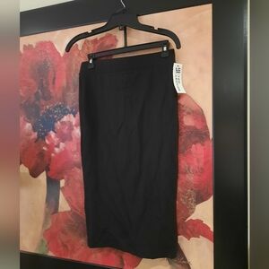 SLEEK BODYCON BLACK 27.5" LONG PENCIL SKIRT SEXY BACK SLIT WIDE ELASTIC WAIST